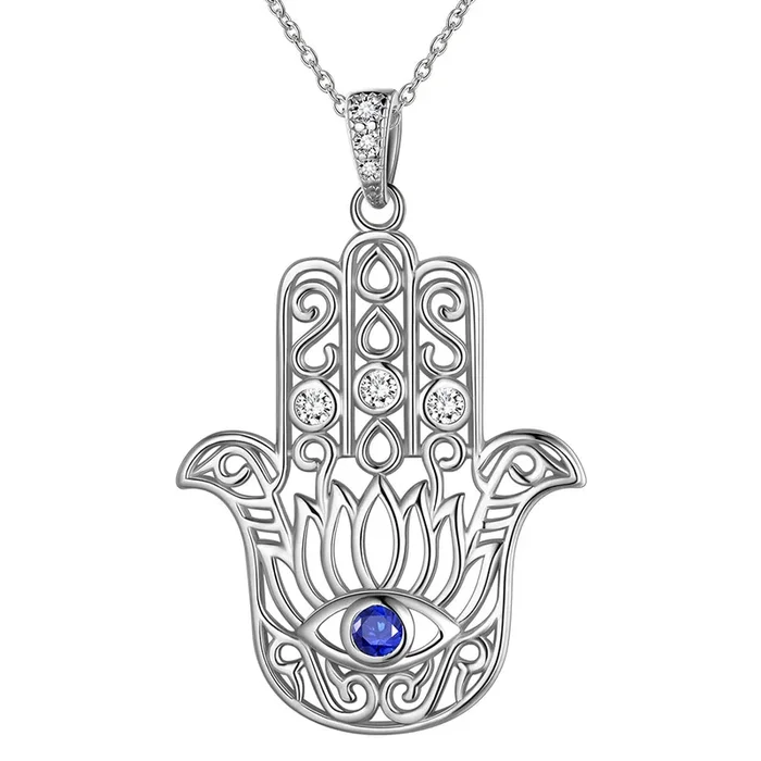Collana blu malocchio Uomo Donna Gioielli Regali Ciondolo mano Lotus Fatima Hamsa in argento sterling 925