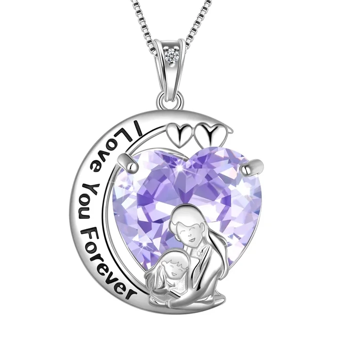 Collana con ciondolo a forma di cuore di luna, in argento sterling 925, con pietra portafortuna di giugno, alessandrite viola, regalo per la festa della mamma, per donne e bambini.