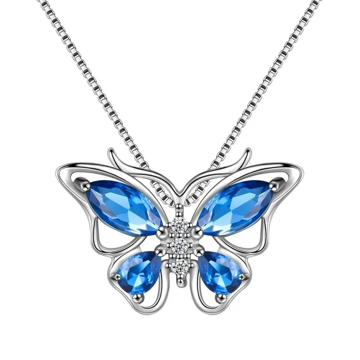 Collana con ciondolo a forma di farfalla, pietra portafortuna, settembre, zaffiro, gioielli da donna, regalo di compleanno