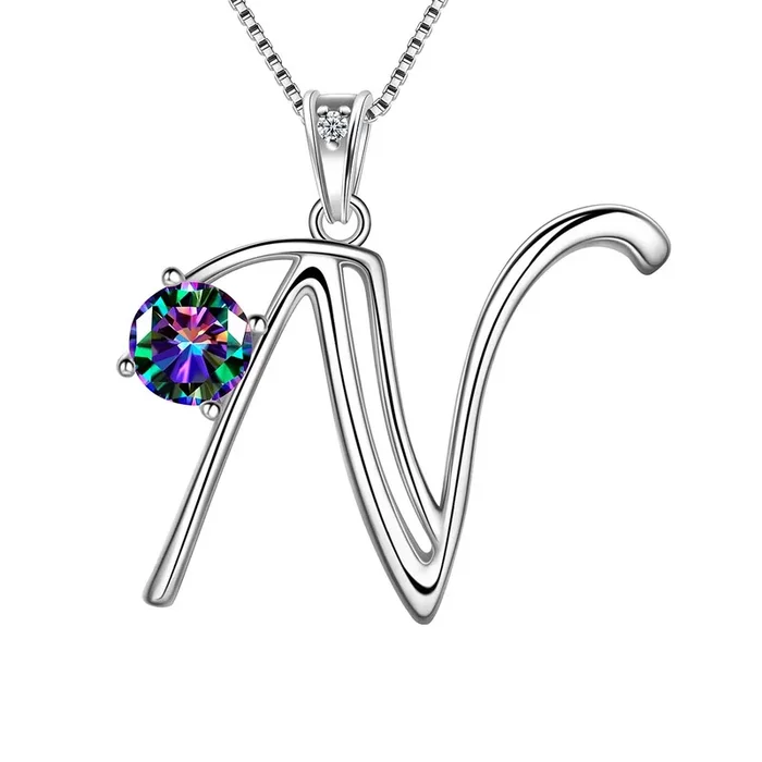 Collana con ciondolo con lettera iniziale N da donna, nome ragazza, regalo di gioielli in argento sterling 925