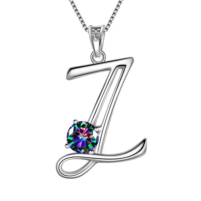 Collana con ciondolo con lettera Z iniziale da donna, nome ragazza, regalo di gioielli in argento sterling 925