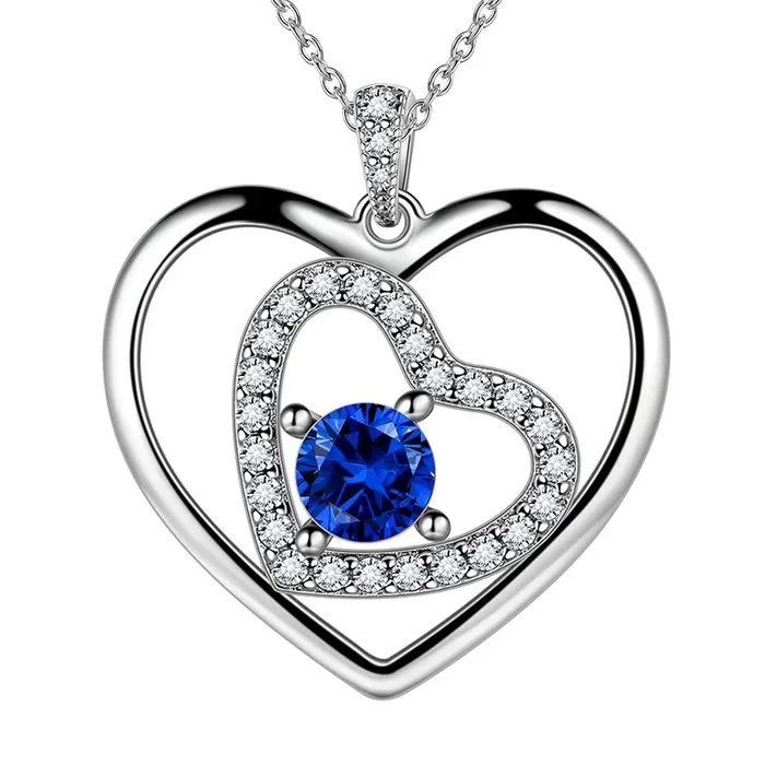 Collana da donna con cuore blu Collana con pietra portafortuna di settembre Gioielli per ragazze con zaffiro Regali di compleanno Argento sterling 925