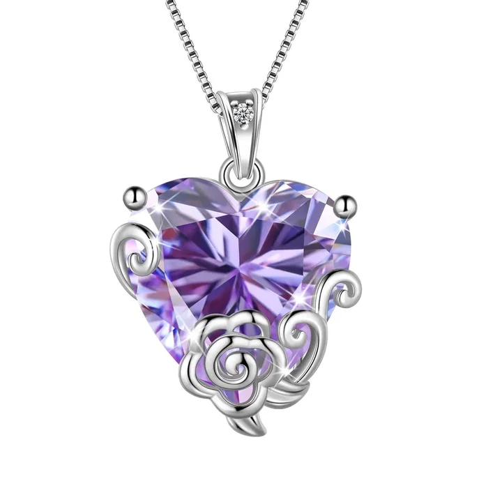 Collana da donna con cuore, pietra portafortuna di giugno, alessandrite, ciondolo a forma di fiore e rosa in argento sterling 925, regalo per la mamma, compleanno, festa della mamma