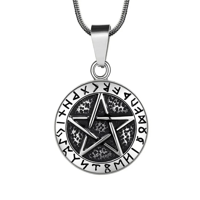 Collana Wiccan da uomo con pentagramma, ciondolo Brisingamen, gioielli in acciaio inossidabile