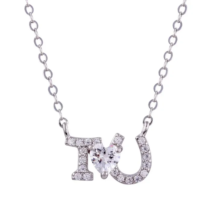 Collar “I Heart U” de plata de ley 925 rodiada – STP01762