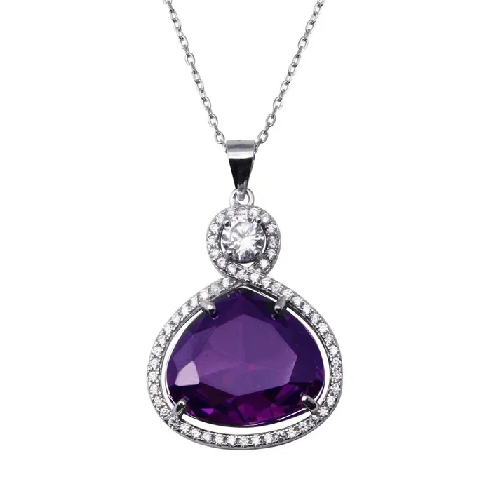 Collar ajustable de plata de ley 925 rodiada con amatista y circonita cúbica transparente – BGP01447
