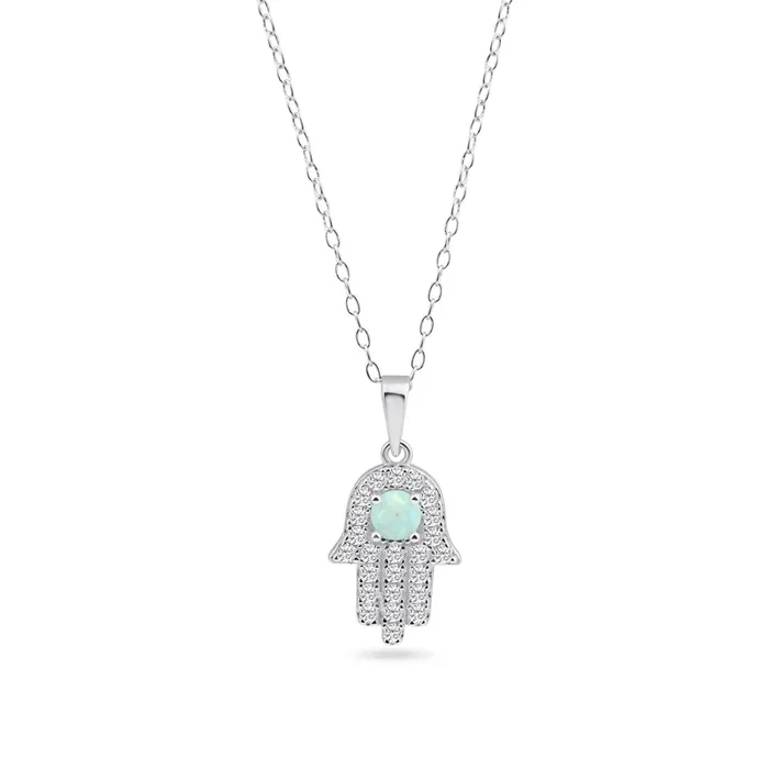 Collar ajustable de plata de ley 925 rodiada con ópalo de Fátima y circonita cúbica transparente – BGP01451