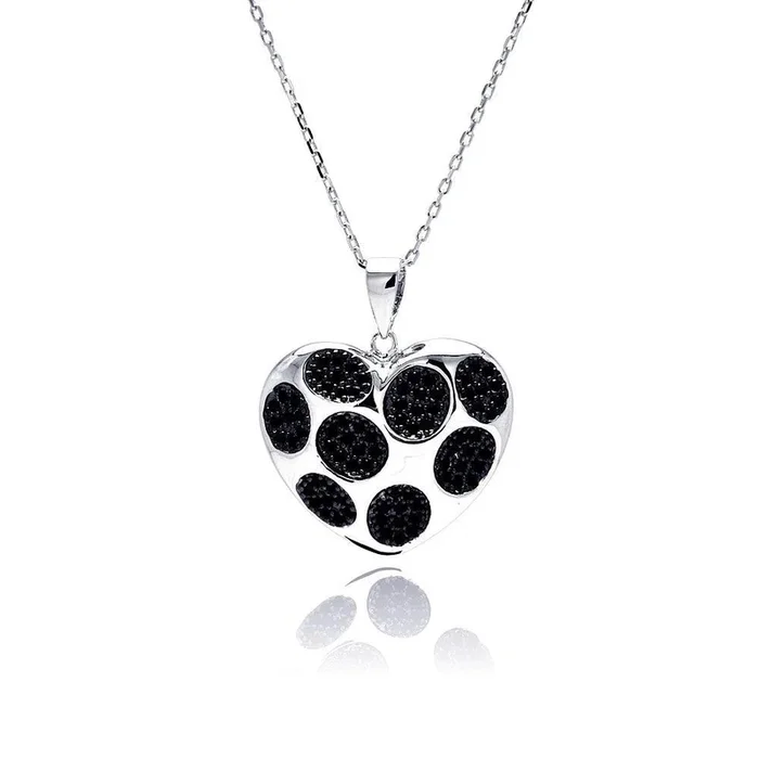 Collar con circonita cúbica y corazón de punto negro chapado en rodio de plata 925 – BGP00489