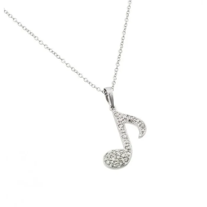Collar con circonita cúbica y nota musical chapada en rodio en plata 925 – BGP00683