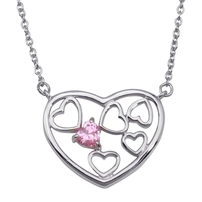 Collar con colgante chapado en varios corazones con rodio y circonita azul en plata 925 – STP00239