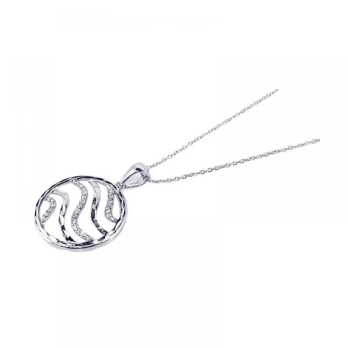 Collar con colgante circular de circonitas cúbicas transparentes en plata 925 rodiada (Liquidación) – STP00707