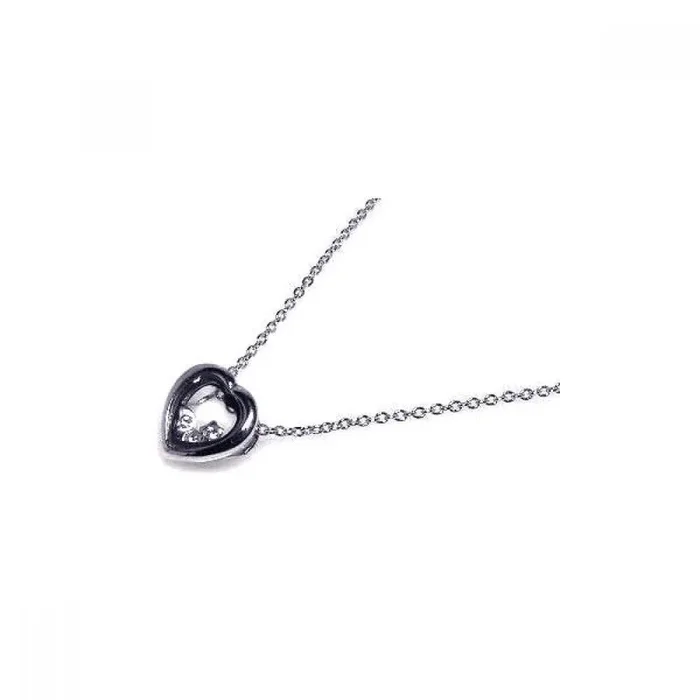 Collar con colgante con acento de circonita transparente y corazón abierto chapado en rodio de plata 925 – STP00059