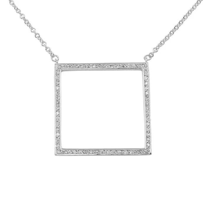 Collar con colgante cuadrado grande abierto y circonita cúbica en plata de ley 925 rodiada (Liquidación) – N000006