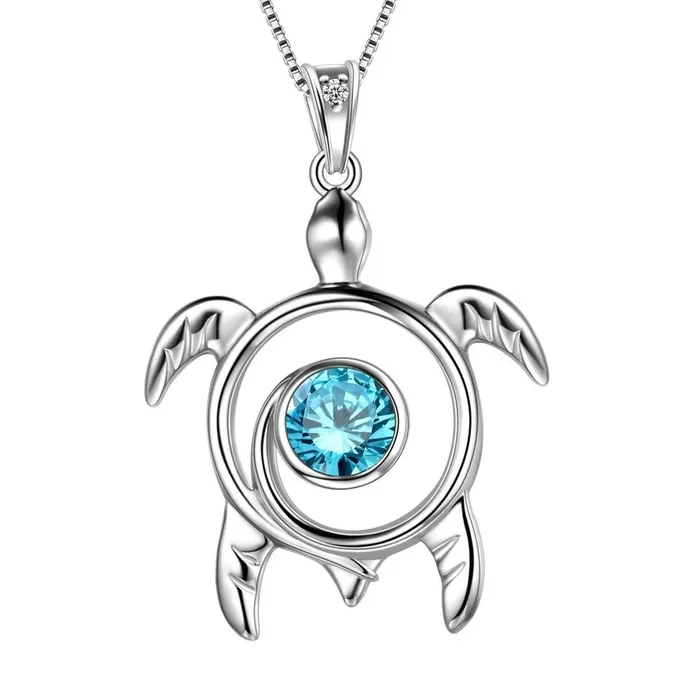 Collar con colgante de aguamarina con piedra natal de tortuga, joyería para mujeres y niñas, regalo de cumpleaños