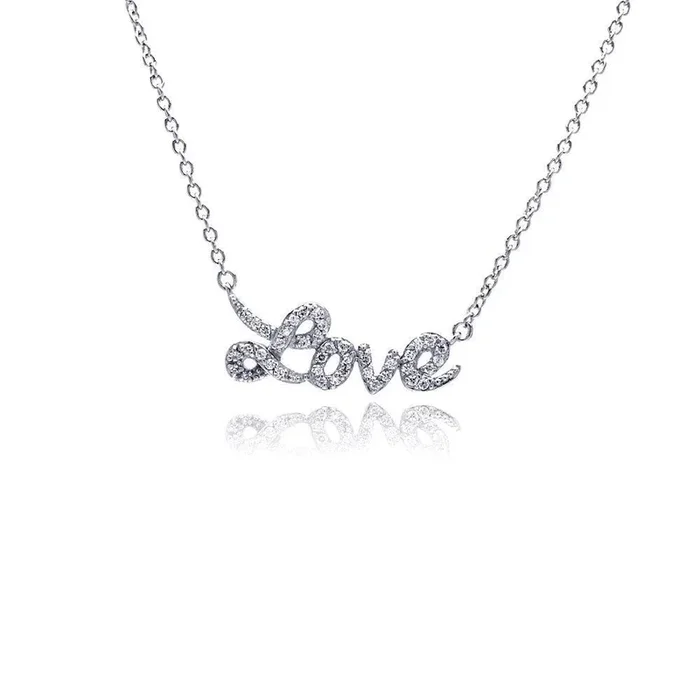Collar con colgante de amor con circonita transparente chapada en rodio de plata 925 – STP00854