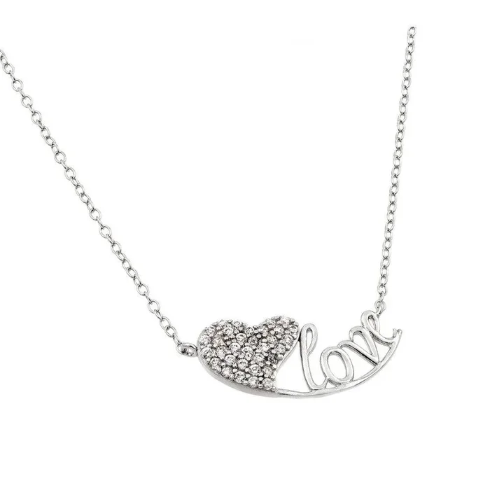 Collar con colgante de amor de corazón de circonita transparente chapado en rodio de plata 925 – STP01416