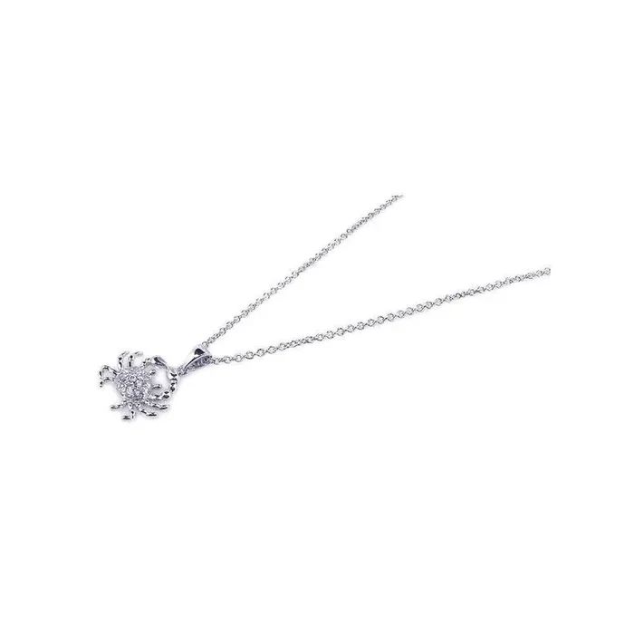 Collar con colgante de cangrejo con circonita cúbica transparente bañado en rodio de plata 925 – STP00645
