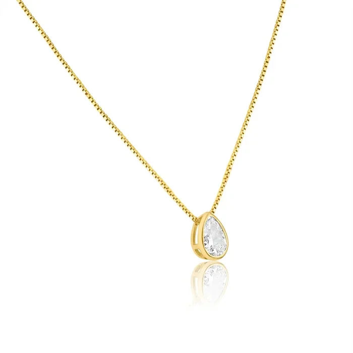 Collar Con Colgante De Circonita Transparente En Forma De Lágrima Chapado En Oro – GCP00002GP