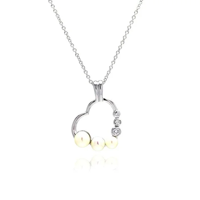 Collar con colgante de corazón de perla rodiada y circonitas rojas en plata 925 (Liquidación) – BGP00097