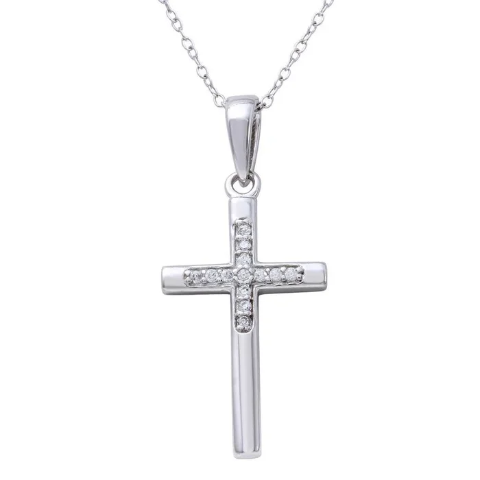 Collar con colgante de cruz pequeña de plata de ley 925 rodiada – STP01625
