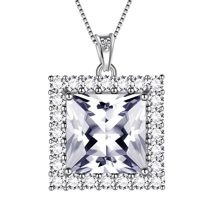 Collar con colgante de diamantes con piedra natal cuadrada de abril, joyería para mujeres y niñas, regalos de cumpleaños, plata de ley
