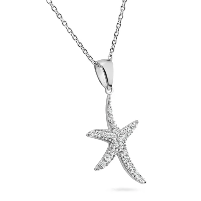 Collar con colgante de estrella de mar con circonita transparente chapada en rodio de plata 925 – STP01021