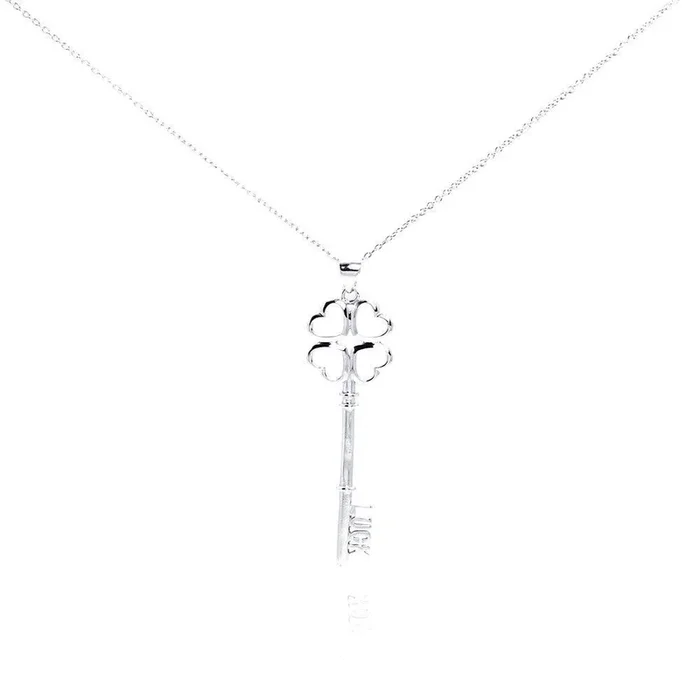 Collar con colgante de llave de la suerte, chapado en rodio, plata 925 – STP00980