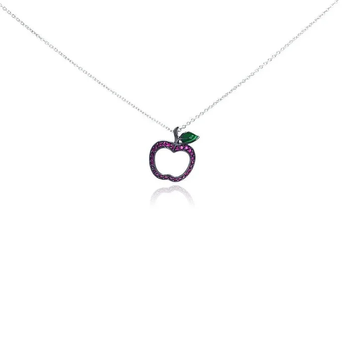 Collar con colgante de manzana con circonita rosa chapada en rodio de plata 925 – STP01003