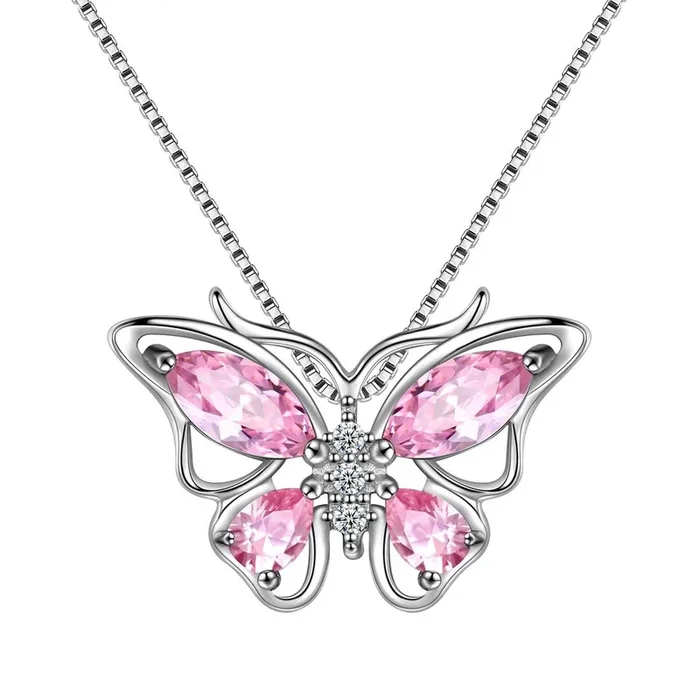 Collar con colgante de mariposa, piedra natal de octubre, turmalina, joyería para mujeres y niñas, regalo de cumpleaños