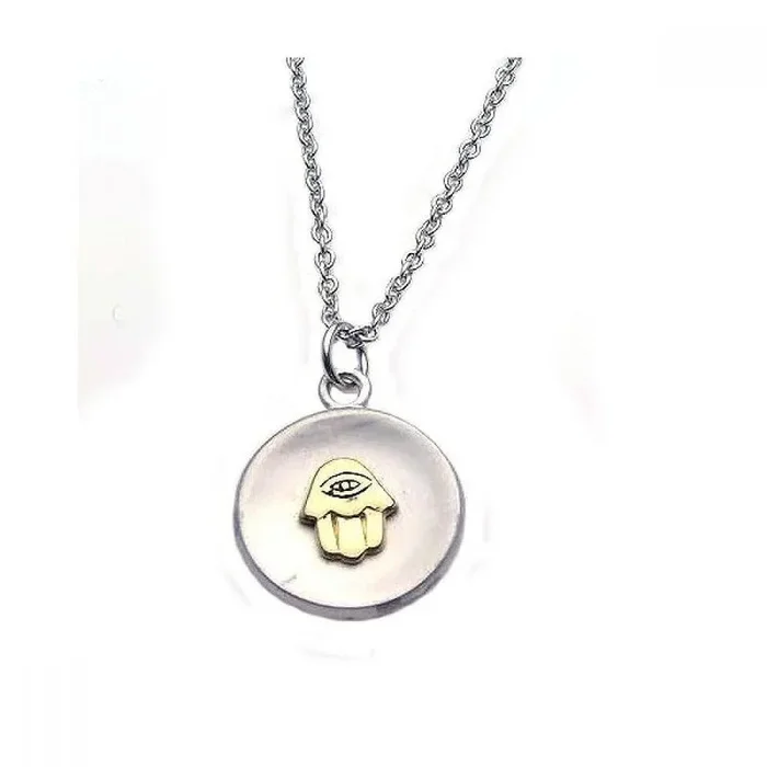 Collar con colgante de moneda Hamsa con circonita transparente chapada en rodio de plata 925 – STP00873