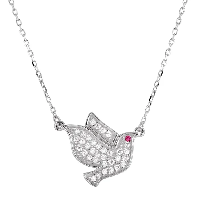 Collar con colgante de paloma y circonita cúbica en plata de ley 925 rodiada – BGP01271