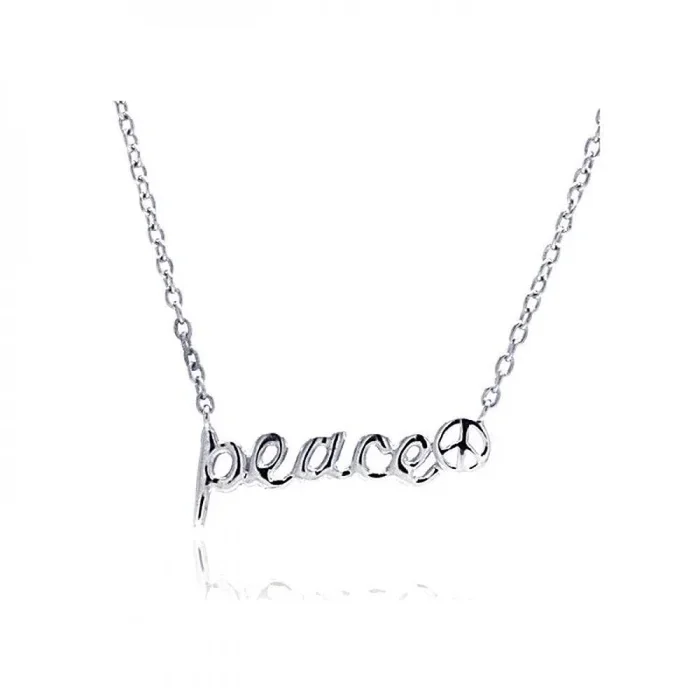 Collar con colgante de paz con circonita cúbica transparente bañada en rodio de plata 925 – STP00871