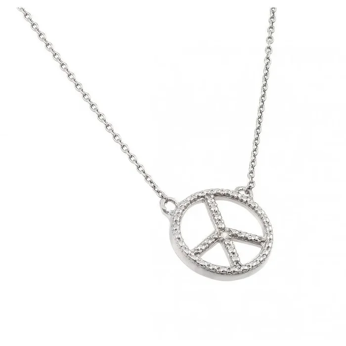 Collar con colgante de paz con circonita cúbica transparente bañada en rodio de plata 925 – STP01377