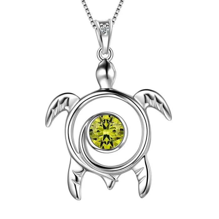 Collar con colgante de peridoto y piedra natal de tortuga, joyería para mujeres y niñas, regalo de cumpleaños