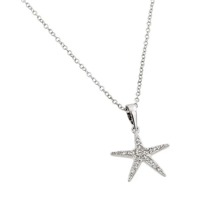 Collar con colgante de pez estrella de piedra CZ transparente chapado en rodio de plata 925 – BGP00854