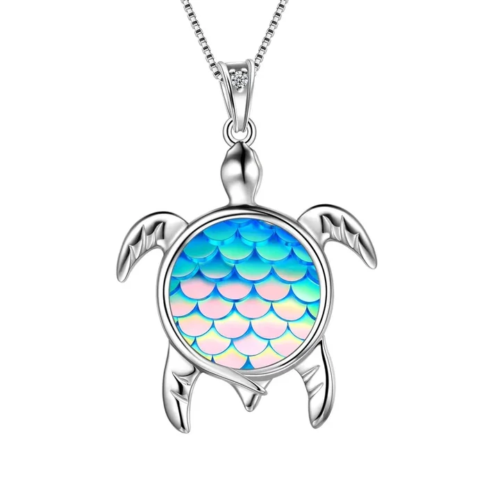 Collar con colgante de tortuga, color azul claro degradado, joyería para mujeres y niñas, regalo de cumpleaños