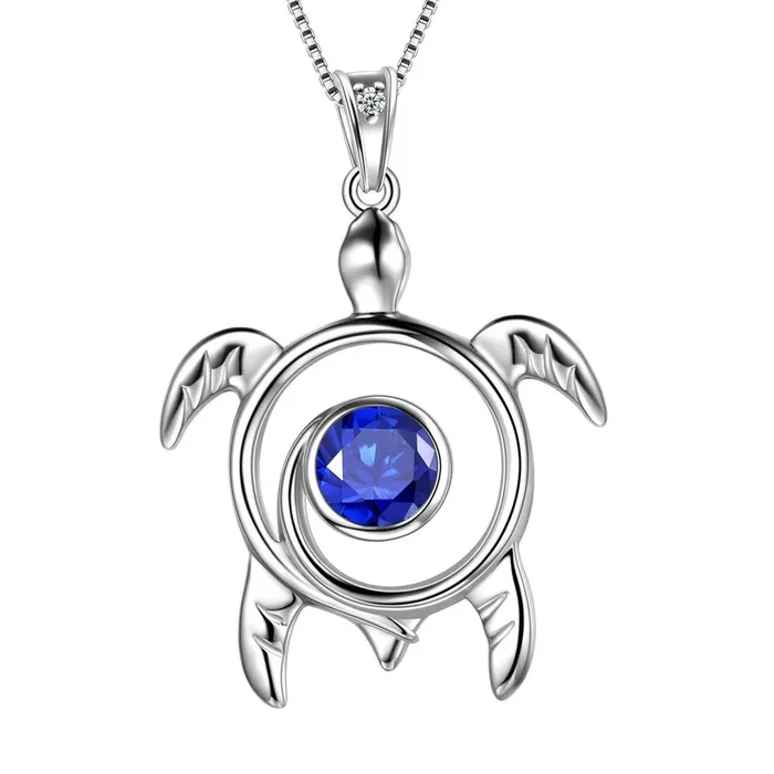 Collar con colgante de zafiro con piedra natal de tortuga, joyería para mujeres y niñas, regalo de cumpleaños