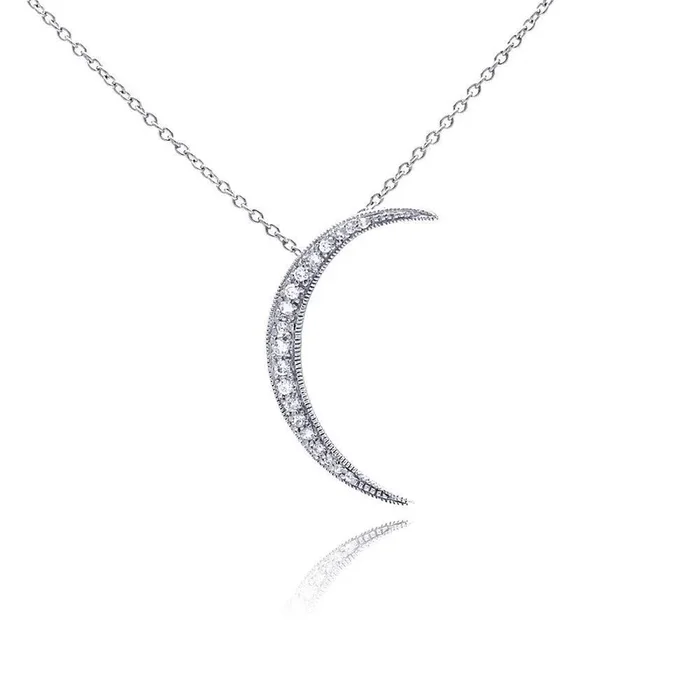 Collar con colgante solar chapado en rodio con circonita transparente de plata 925 – STP00171