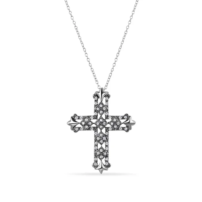 Collar con cruz de circonita cúbica chapada en rodio negro en plata 925 – BGP00687-BLK