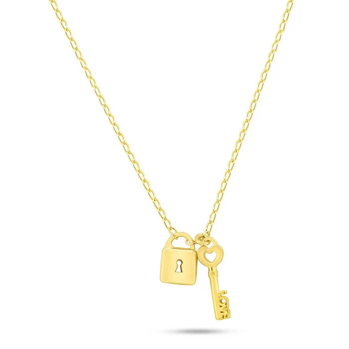 Collar con llave y candado de amor en plata de ley 925 bañado en oro – ECN00070GP