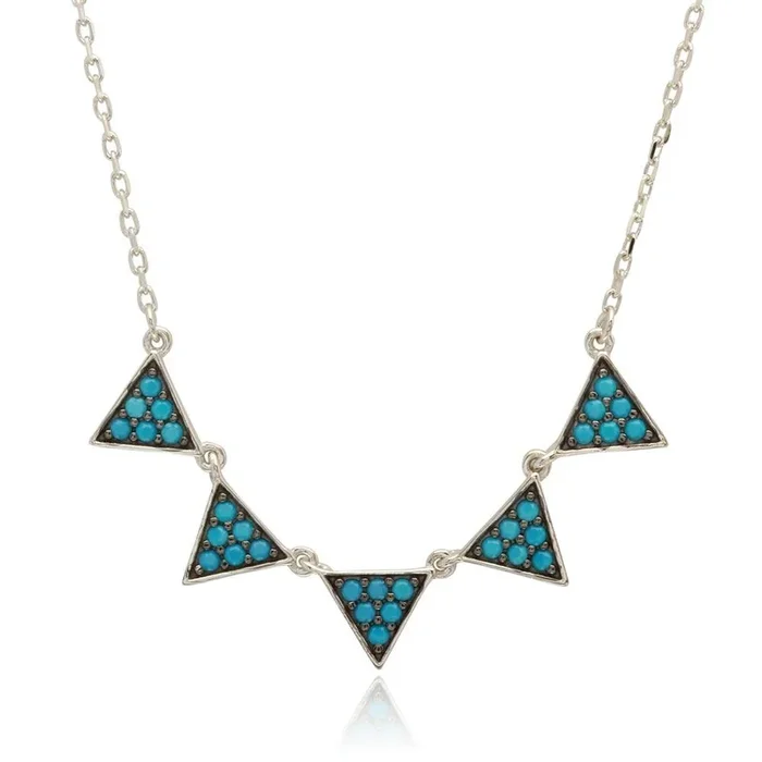 Collar de 5 triángulos con cuentas turquesas en plata de ley 925 rodiada – BGP01210