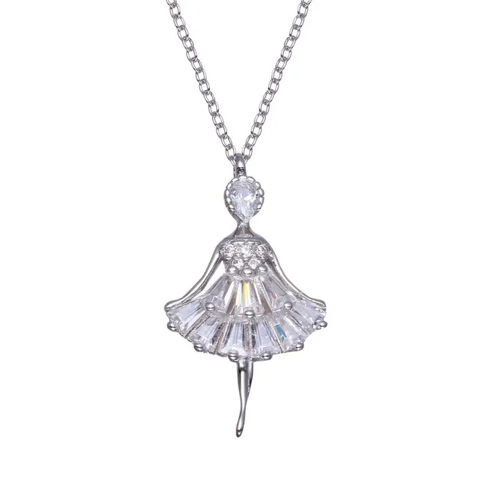 Collar de bailarina baguette con circonitas cúbicas en plata de ley 925 rodiada – BGP01364