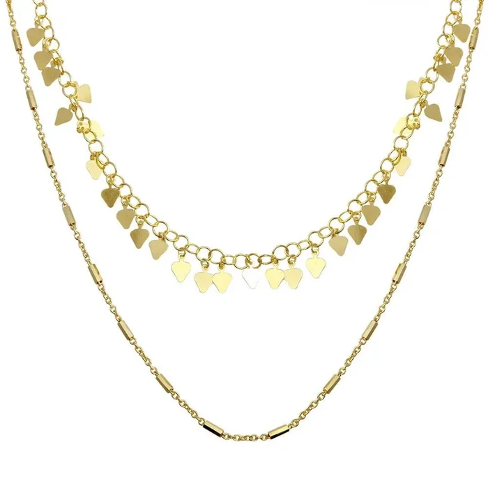 Collar de confeti de doble cadena en plata de ley 925 bañado en oro – ECN00047GP