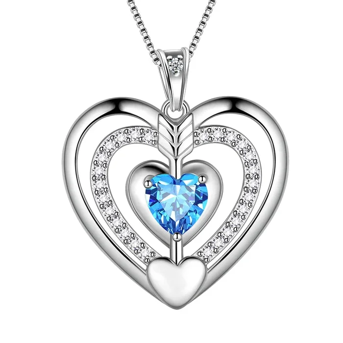 Collar de corazón azul para mujer, colgante con piedra natal de marzo, aguamarina, joyería para niñas, regalos de cumpleaños, Plata de Ley 925