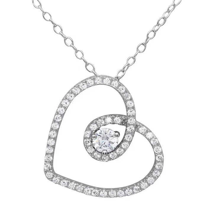 Collar de corazón con escritura abierta de circonita chapada en rodio de plata 925 – BGP01122