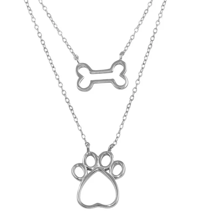 Collar de dos piezas con hueso y pata de perro en plata de ley 925 rodiada – STP01603