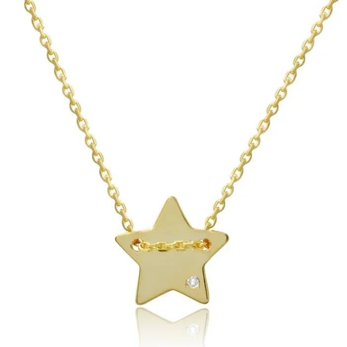 Collar de estrella grabable de plata de ley 925 bañado en oro con circonita – DIN00079GP