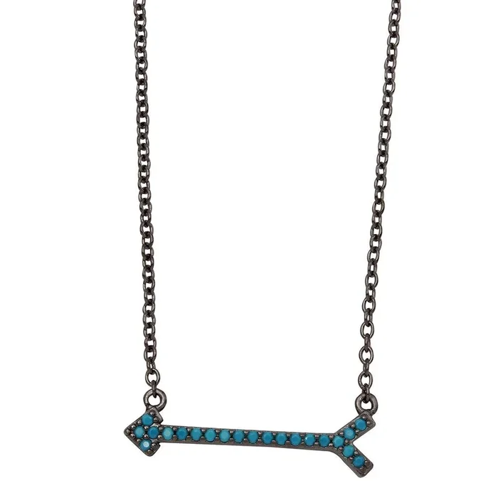 Collar de flecha de plata de ley 925 rodiada negra con turquesas – BGP01157BKP
