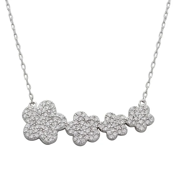 Collar de flores con incrustaciones de circonitas cúbicas graduadas en plata de ley 925 rodiada – STP01537