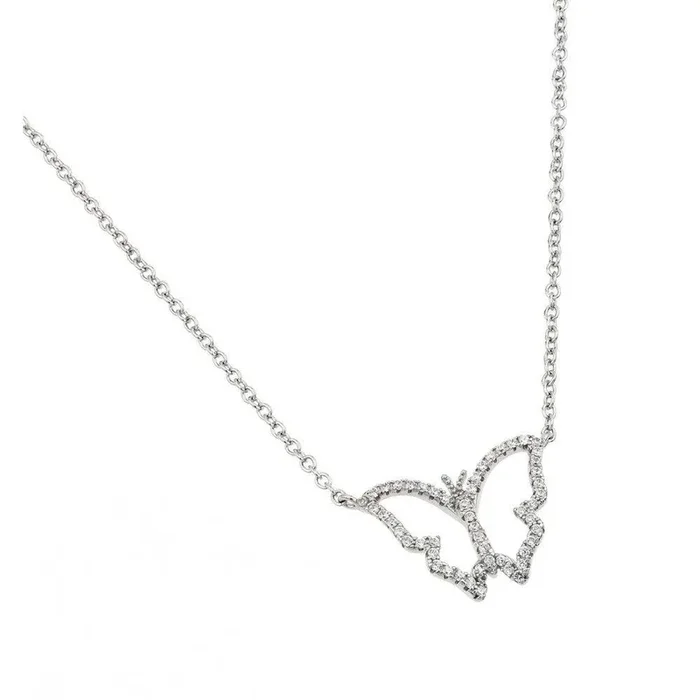 Collar de mariposa con circonita abierta chapada en rodio de plata 925 – BGP01004